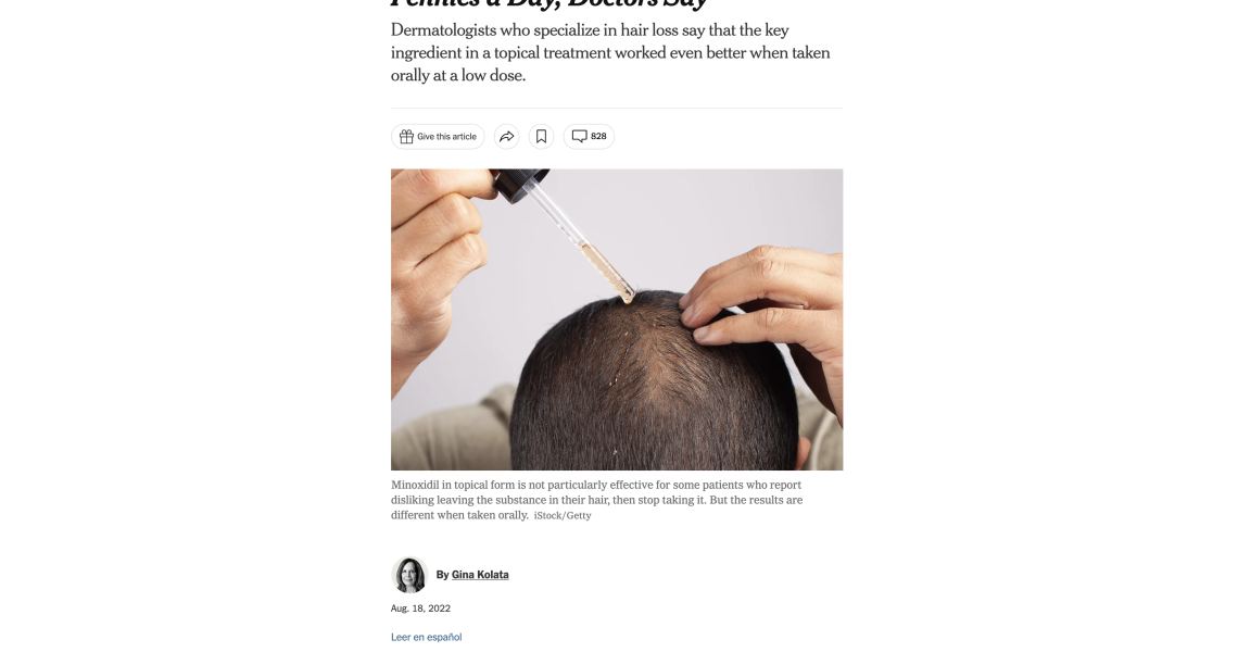 An Old Medicine Grows New Hair for Pennies a Day, Doctors Say, NYT Article