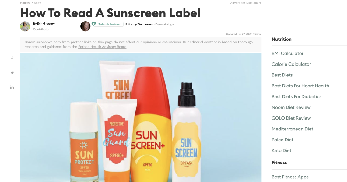 How To Read A Sunscreen Label (Forbes.com)