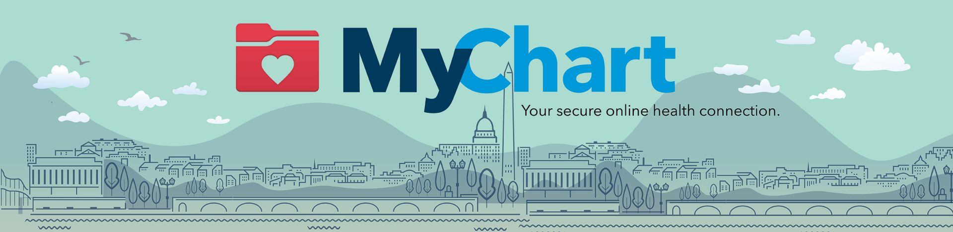 MyChart - Your secure online health connection | illustrated DC skyline
