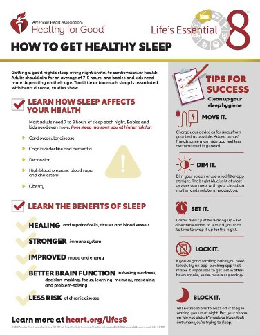 Screenshot of American Heart Association "How to Get Healthy Sleep" flyer